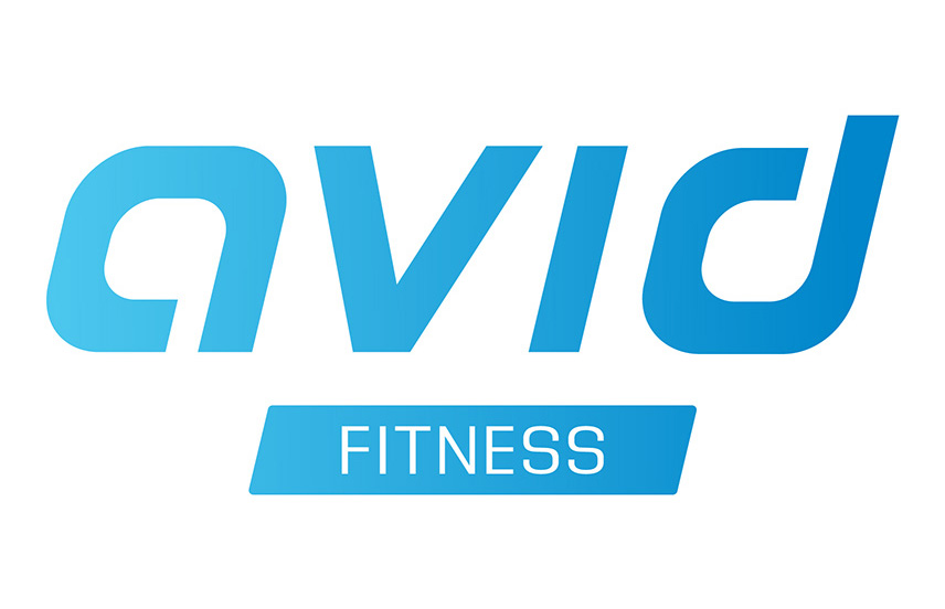 New AVID Fitness logo, white on blue background